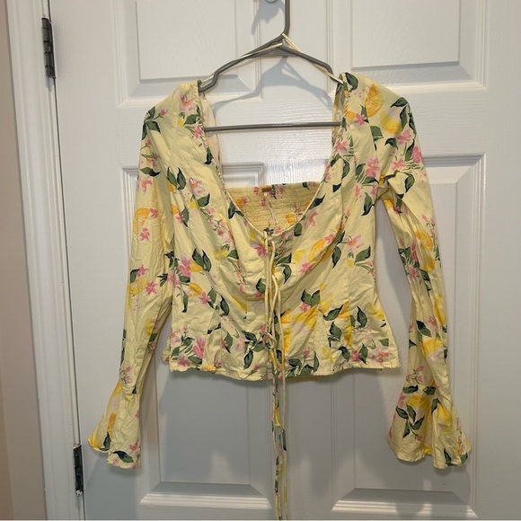Free People Tops - Free People Yellow Floral Blouse
